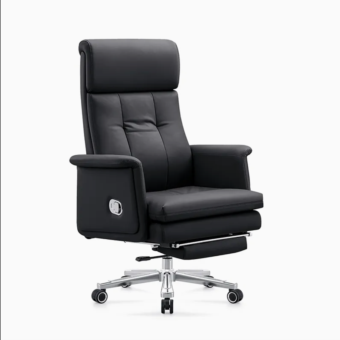 Reclining Office Chair with Retractable Footrest and Padded Armrests