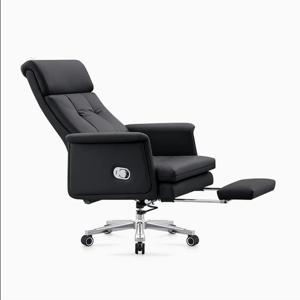 Reclining Office Chair with Retractable Footrest and Padded Armrests