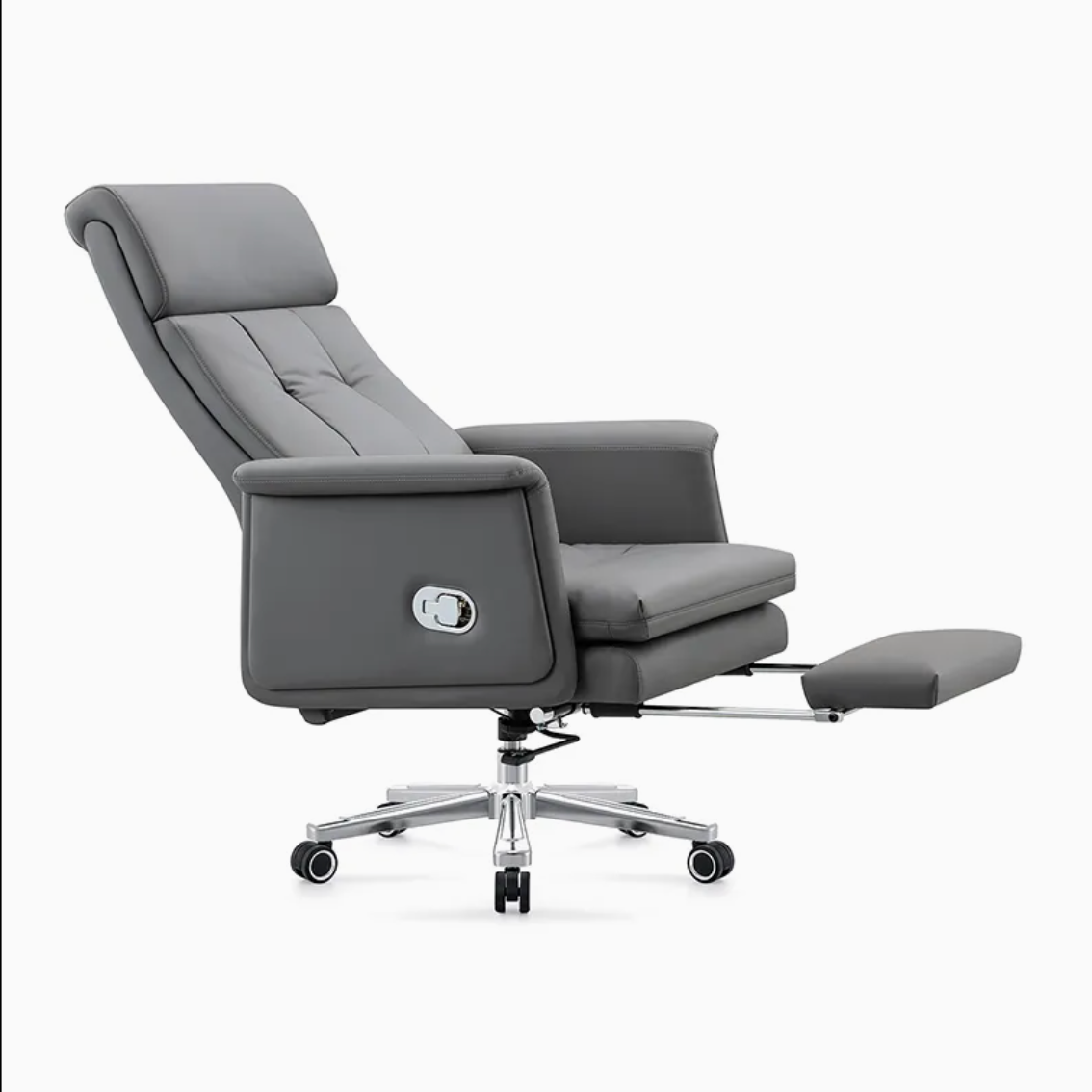 Reclining Office Chair with Retractable Footrest and Padded Armrests