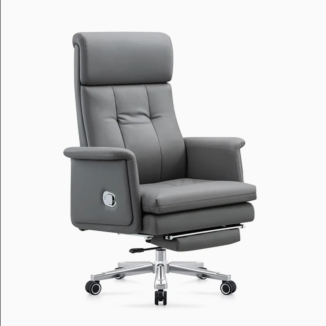 Reclining Office Chair with Retractable Footrest and Padded Armrests