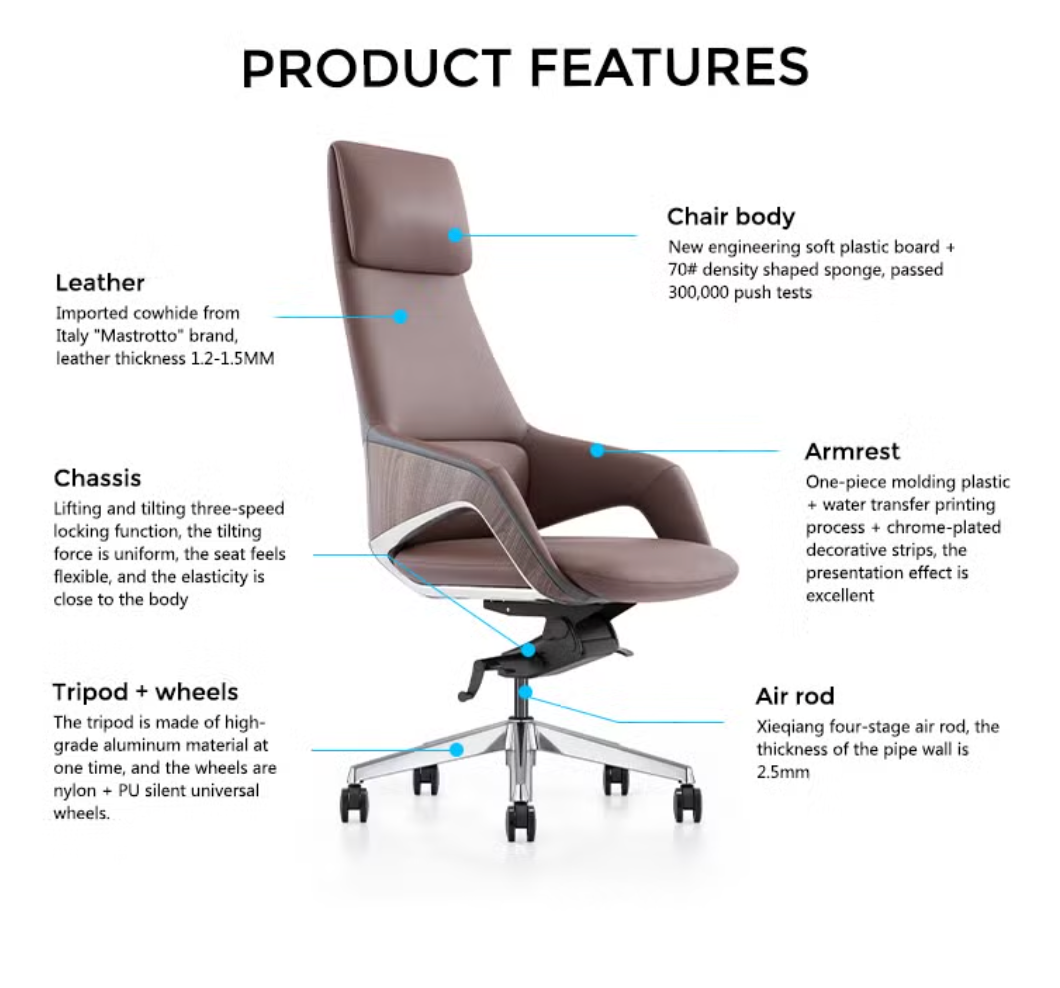 Swivel PU Leather Office Executive Rolling High Back Ergonomic Office Executive Chairs
