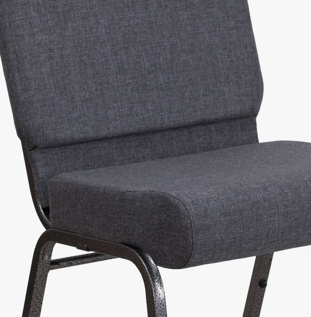 21" Wide Gray Fabric 330lbs Church Chair | Stackable Seating Fabric Worship Chairs with Cut-Away Back