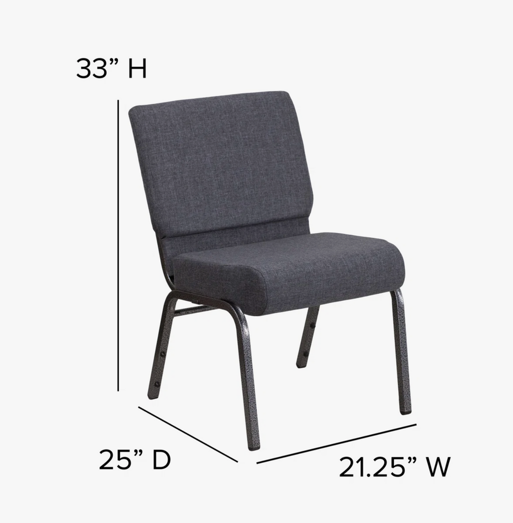 21" Wide Gray Fabric 330lbs Church Chair | Stackable Seating Fabric Worship Chairs with Cut-Away Back