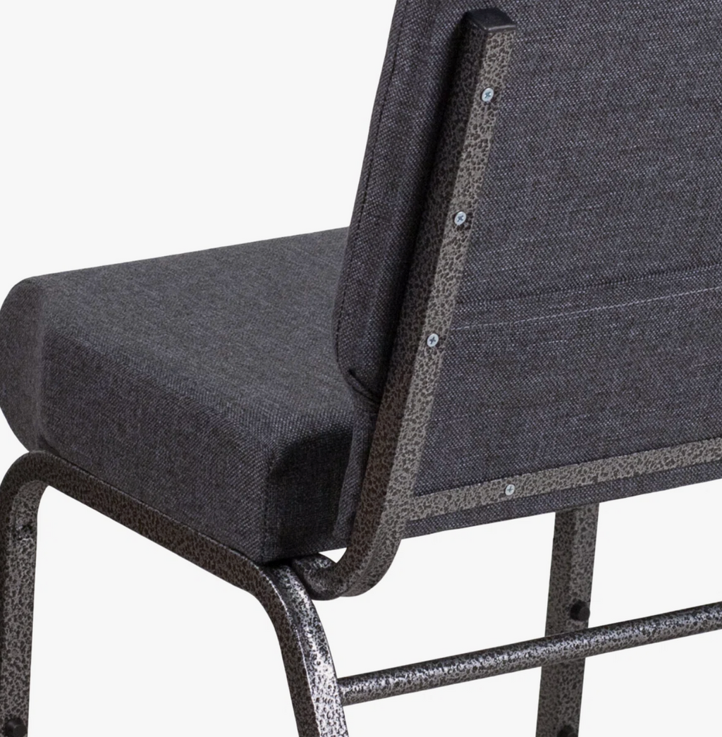 21" Wide Gray Fabric 330lbs Church Chair | Stackable Seating Fabric Worship Chairs with Cut-Away Back