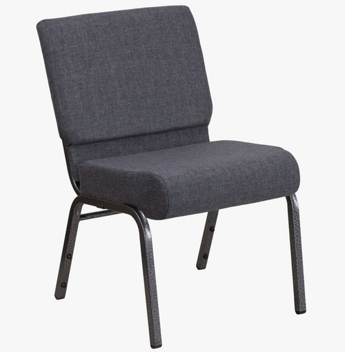 21" Wide Gray Fabric 330lbs Church Chair | Stackable Seating Fabric Worship Chairs with Cut-Away Back