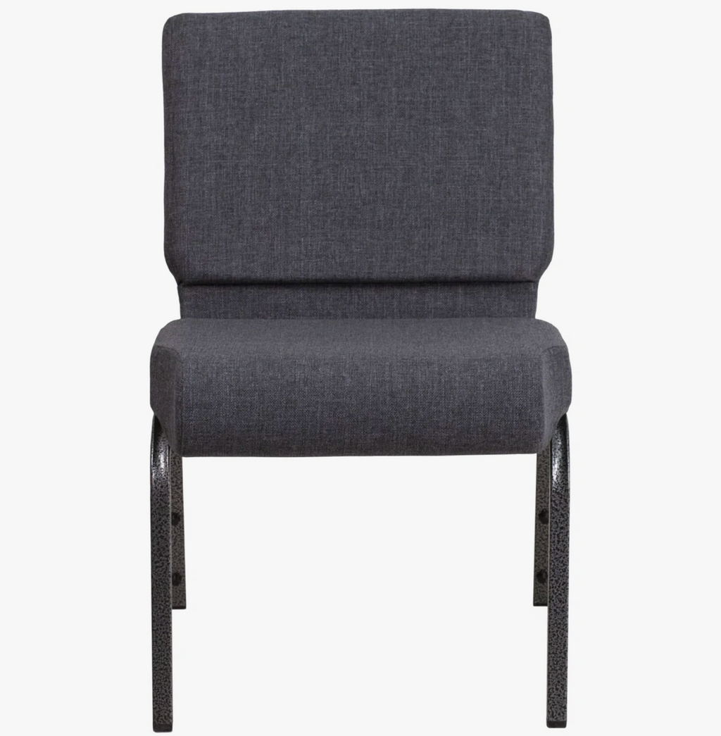 21" Wide Gray Fabric 330lbs Church Chair | Stackable Seating Fabric Worship Chairs with Cut-Away Back