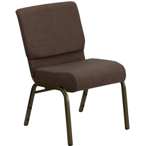 21" Wide Brown Fabric 330lbs Church Chair | Stackable Seating Fabric Worship Chairs with Cut-Away Back