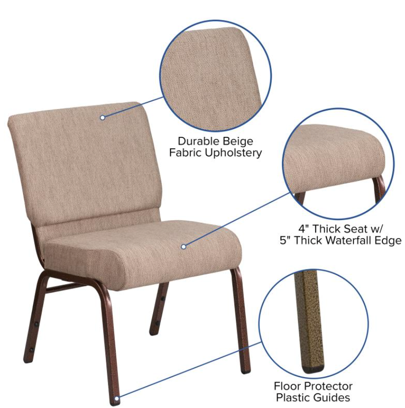 Sold In SETS of 50 Chairs. Church Chairs/Auditorium Seating | Stackable Church Seatings 20.5 Inch Beige Fabric Worship Cinema Auditorium Sanctuary Church Chairs with Cut-Away Back. $49 ea.