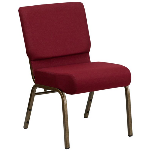 21" Wide Burgundy Fabric 330lbs Church Chair | Stackable Seating Fabric Worship Chairs with Cut-Away Back
