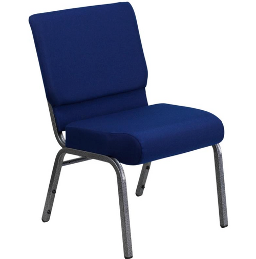 21" Wide Blue Fabric 330lbs Church Chair | Stackable Seating Fabric Worship Chairs with Cut-Away Back