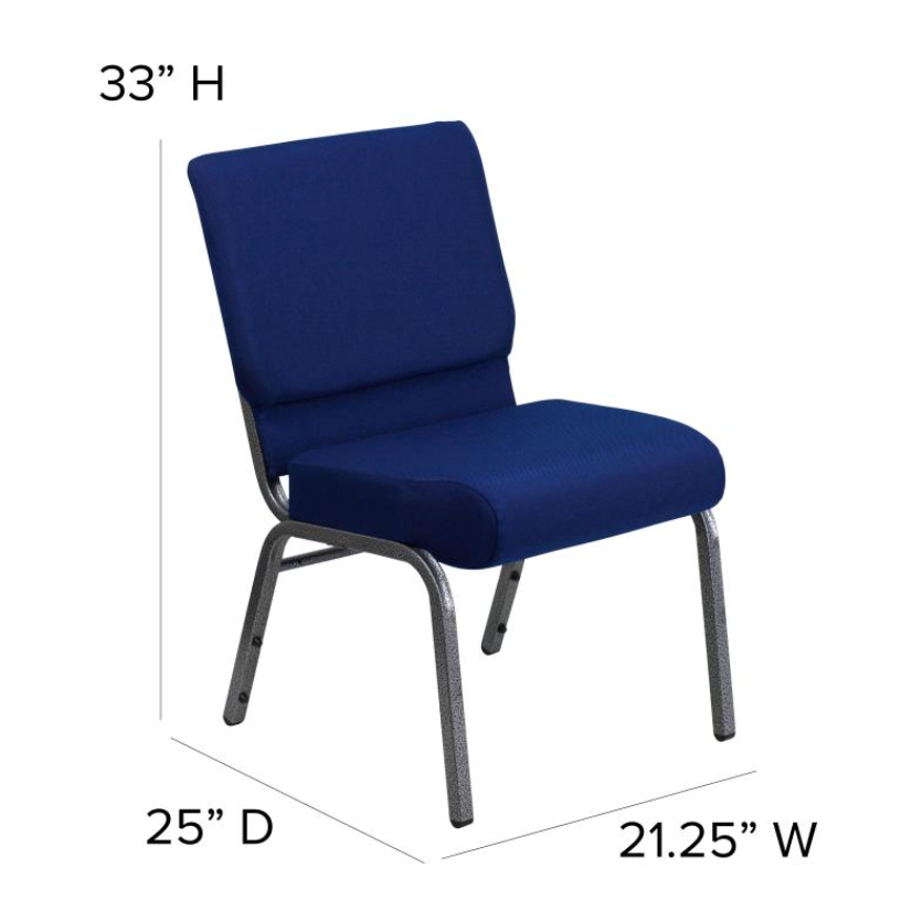 21" Wide Blue Fabric 800lbs Church Chair | Stackable Seating Fabric Worship Chairs with Cut-Away Back