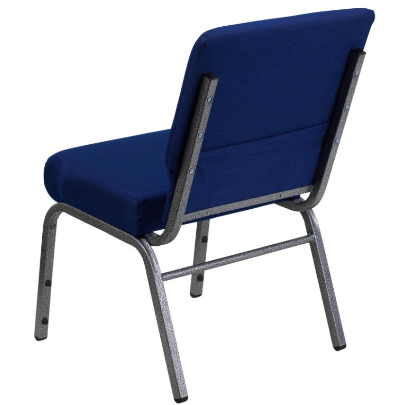 21" Wide Blue Fabric 800lbs Church Chair | Stackable Seating Fabric Worship Chairs with Cut-Away Back