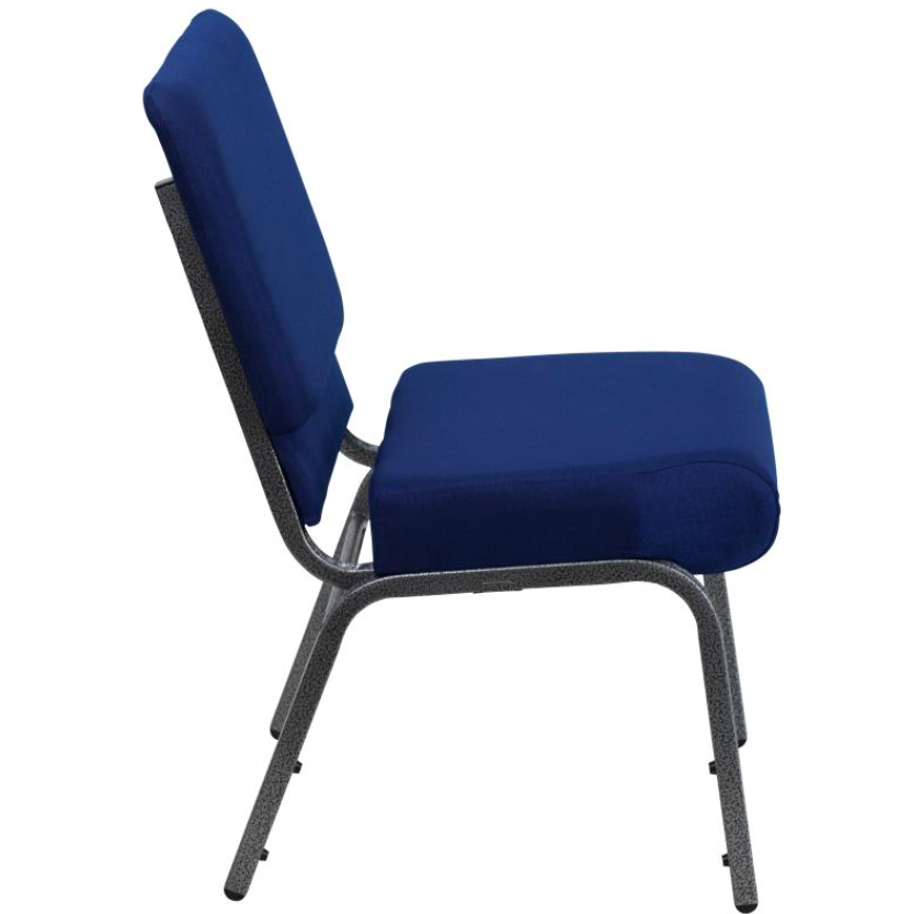 21" Wide Blue Fabric 800lbs Church Chair | Stackable Seating Fabric Worship Chairs with Cut-Away Back