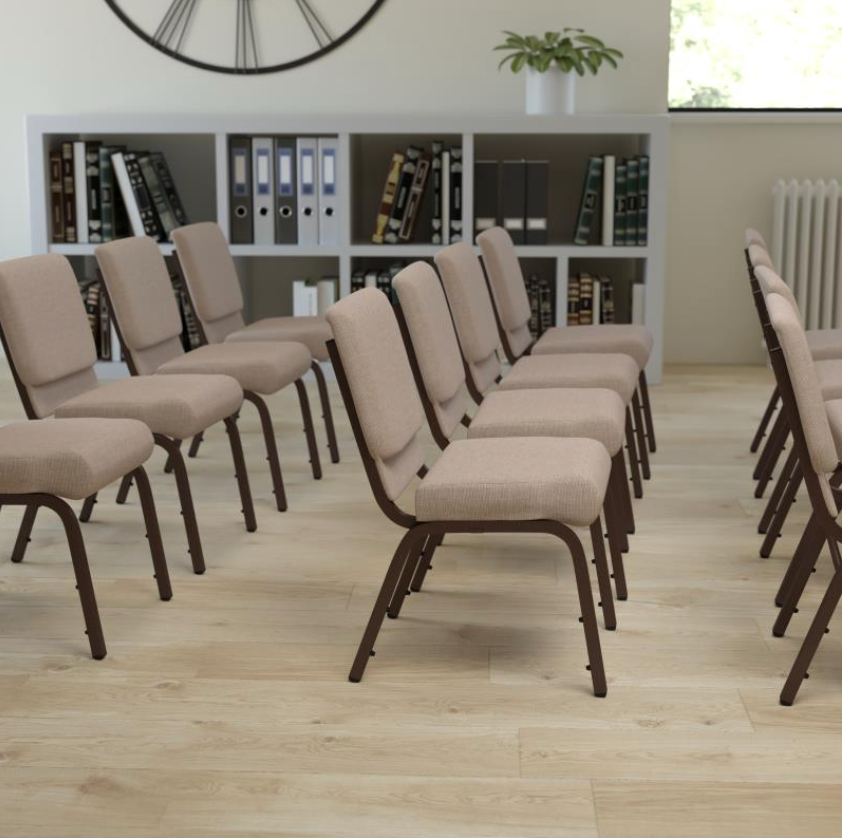 Sold In SETS of 50 Chairs. Church Chairs/Auditorium Seating | Stackable Church Seatings 20.5 Inch Beige Fabric Worship Cinema Auditorium Sanctuary Church Chairs with Cut-Away Back. $49 ea.