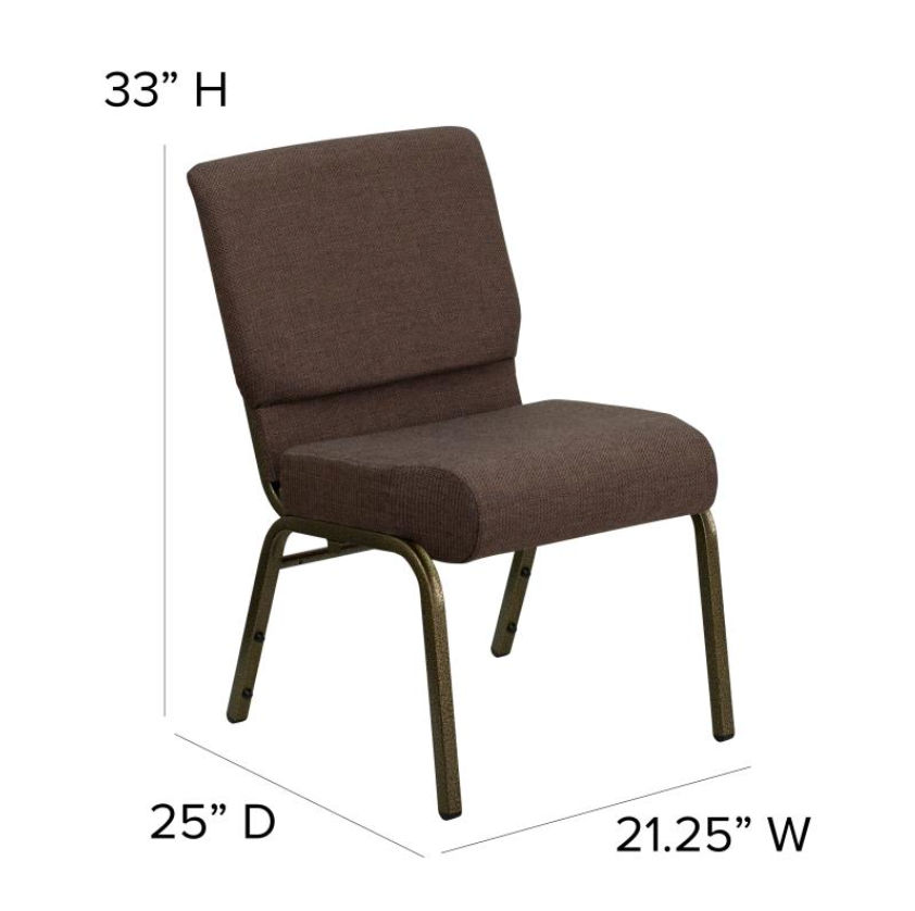 21" Wide Brown Fabric 330lbs Church Chair | Stackable Seating Fabric Worship Chairs with Cut-Away Back