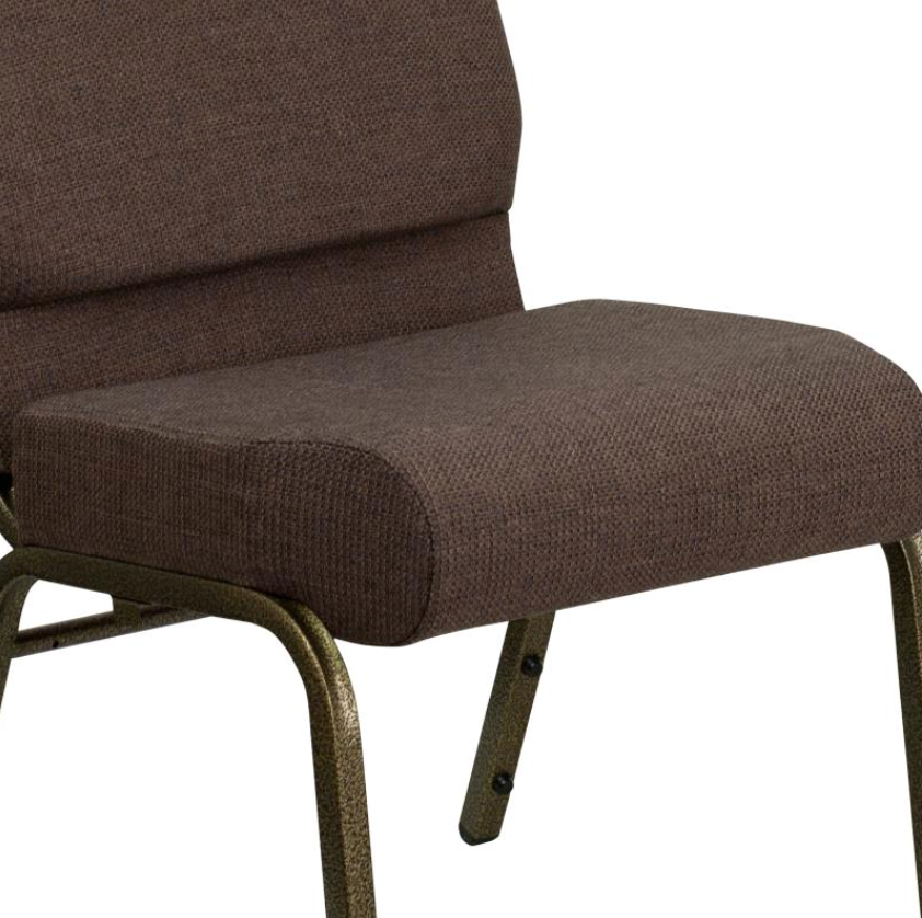 21" Wide Brown Fabric 330lbs Church Chair | Stackable Seating Fabric Worship Chairs with Cut-Away Back