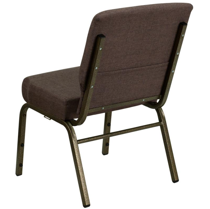 21" Wide Brown Fabric 330lbs Church Chair | Stackable Seating Fabric Worship Chairs with Cut-Away Back