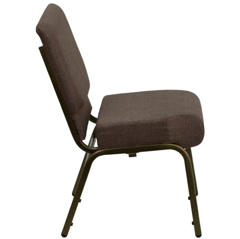 21" Wide Brown Fabric 330lbs Church Chair | Stackable Seating Fabric Worship Chairs with Cut-Away Back
