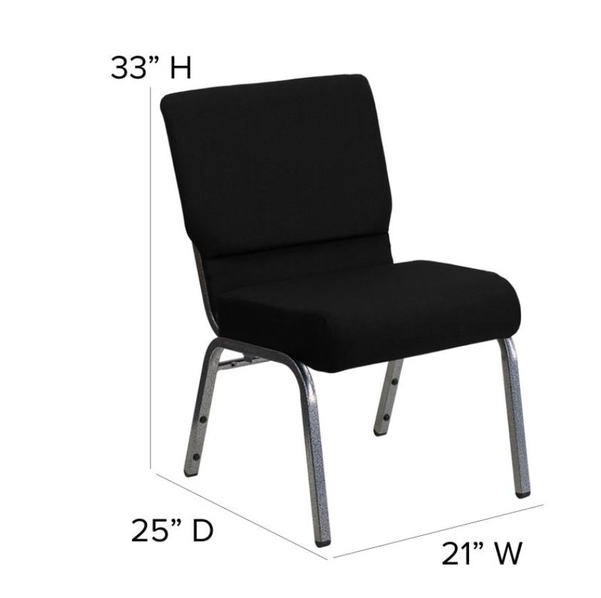 21" Wide Black Fabric 330lbs Church Chair | Stackable Seating Fabric Worship Chairs with Cut-Away Back