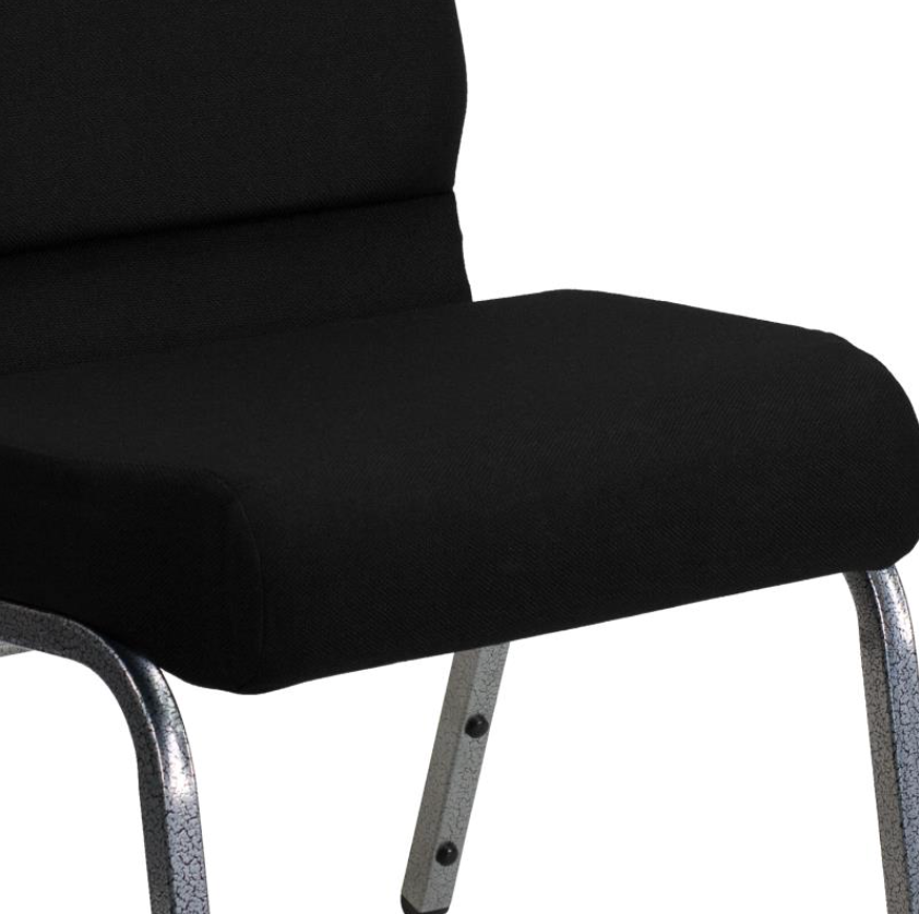 21" Wide Black Fabric 330lbs Church Chair | Stackable Seating Fabric Worship Chairs with Cut-Away Back