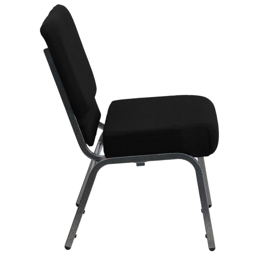 21" Wide Black Fabric 330lbs Church Chair | Stackable Seating Fabric Worship Chairs with Cut-Away Back