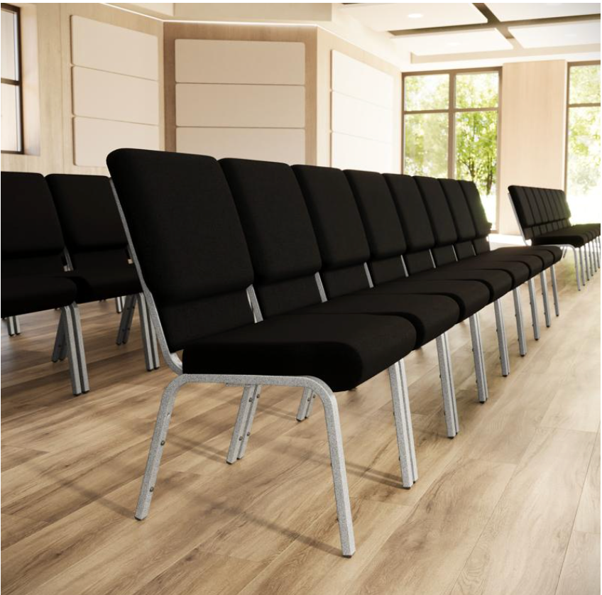 Sold In SETS of 10 Chairs. Church Chairs/Auditorium Seating | Stackable Church Seatings 21 Inch Black Fabric Worship Cinema Auditorium Sanctuary Church Chairs with Cut-Away Back.