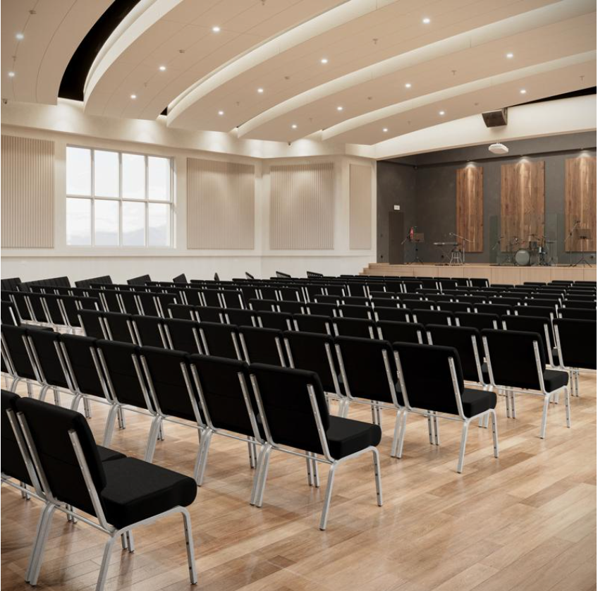 Sold In SETS of 10 Chairs. Church Chairs/Auditorium Seating | Stackable Church Seatings 21 Inch Black Fabric Worship Cinema Auditorium Sanctuary Church Chairs with Cut-Away Back.