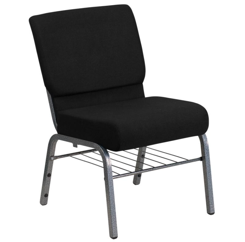 Sold In SETS of 10 Chairs. Church Chairs/Auditorium Seating | Stackable Church Seatings 21 Inch Black Fabric Worship Cinema Auditorium Sanctuary Church Chairs with Cut-Away Back With Book Rack.