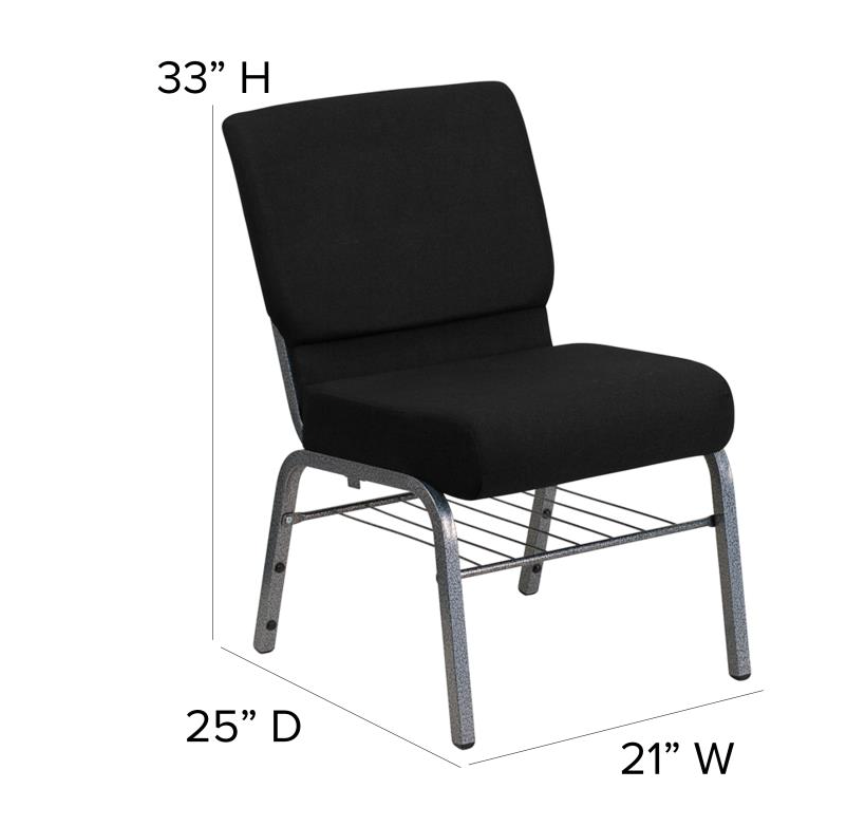 Sold In SETS of 10 Chairs. Church Chairs/Auditorium Seating | Stackable Church Seatings 21 Inch Black Fabric Worship Cinema Auditorium Sanctuary Church Chairs with Cut-Away Back With Book Rack.