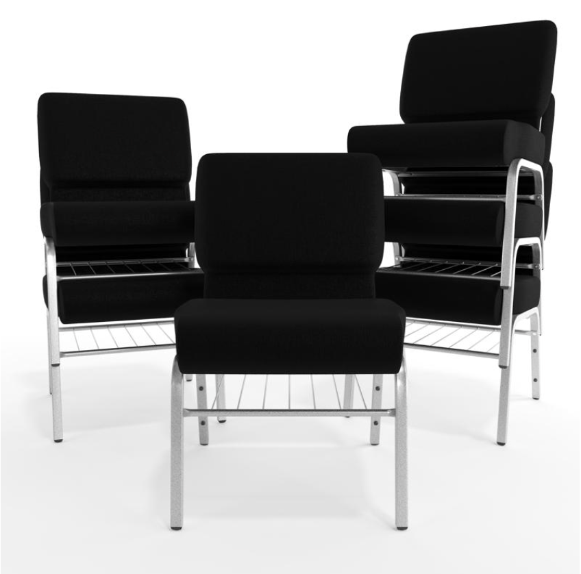 Sold In SETS of 10 Chairs. Church Chairs/Auditorium Seating | Stackable Church Seatings 21 Inch Black Fabric Worship Cinema Auditorium Sanctuary Church Chairs with Cut-Away Back With Book Rack.