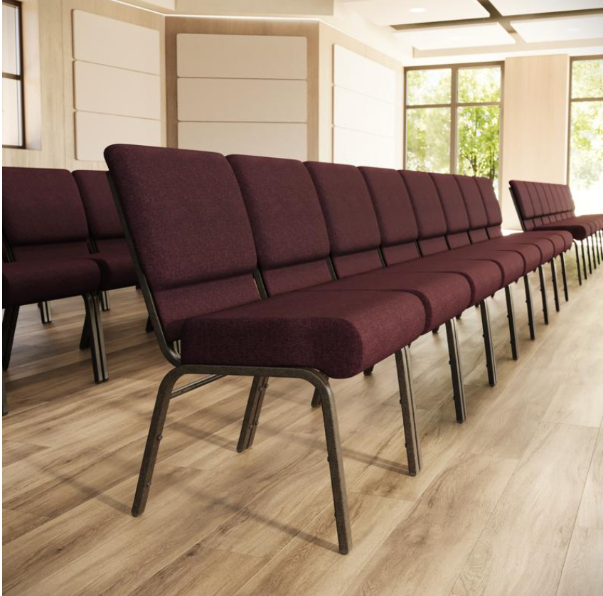 Sold In SETS of 50 Chairs. Church Chairs/Auditorium Seating | Stackable Church Seatings 21 Inch Plum Fabric Worship Cinema Auditorium Sanctuary Church Chairs with Cut-Away Back.