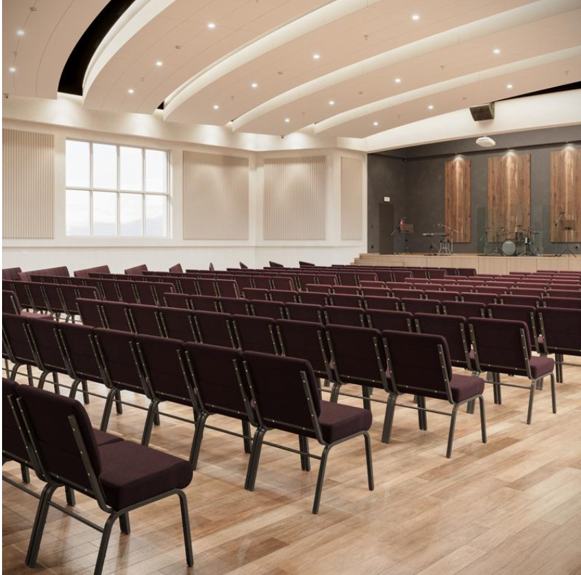 Sold In SETS of 50 Chairs. Church Chairs/Auditorium Seating | Stackable Church Seatings 21 Inch Plum Fabric Worship Cinema Auditorium Sanctuary Church Chairs with Cut-Away Back.