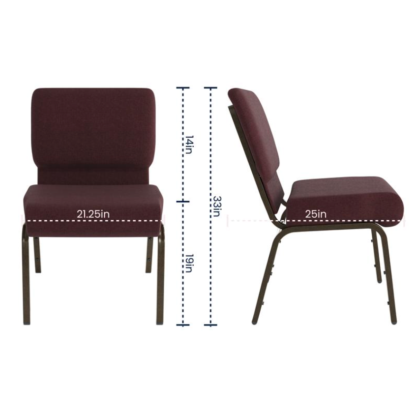 Sold In SETS of 50 Chairs. Church Chairs/Auditorium Seating | Stackable Church Seatings 21 Inch Plum Fabric Worship Cinema Auditorium Sanctuary Church Chairs with Cut-Away Back.