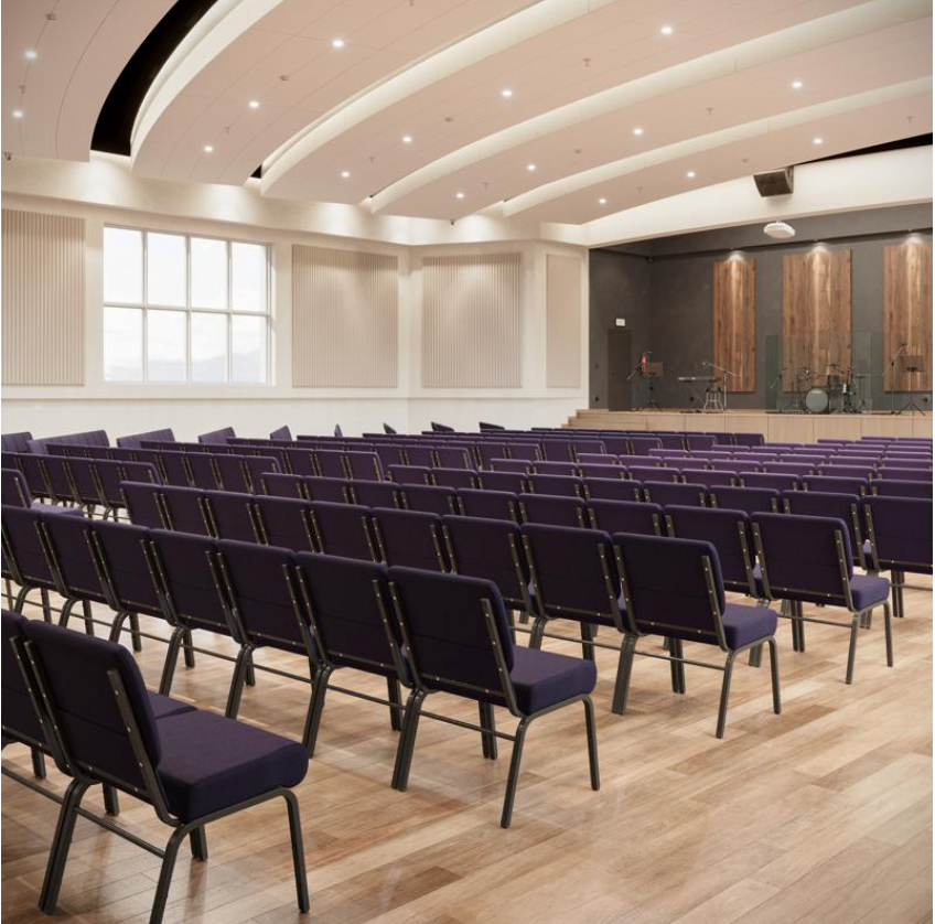 Sold In SETS of 50 Chairs. Church Chairs/Auditorium Seating | Stackable Church Seatings 21 Inch Purple Fabric Worship Cinema Auditorium Sanctuary Church Chairs with Cut-Away Back.