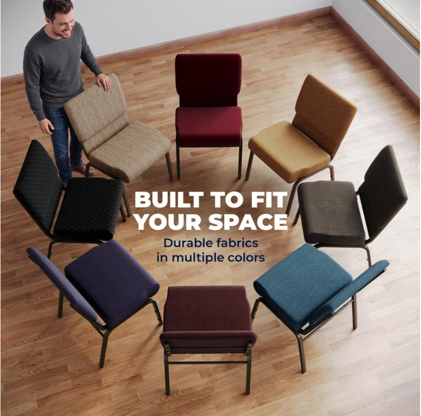 Sold In SETS of 50 Chairs. Church Chairs/Auditorium Seating | Stackable Church Seatings 21 Inch Purple Fabric Worship Cinema Auditorium Sanctuary Church Chairs with Cut-Away Back.