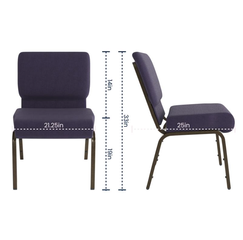 Sold In SETS of 50 Chairs. Church Chairs/Auditorium Seating | Stackable Church Seatings 21 Inch Purple Fabric Worship Cinema Auditorium Sanctuary Church Chairs with Cut-Away Back.