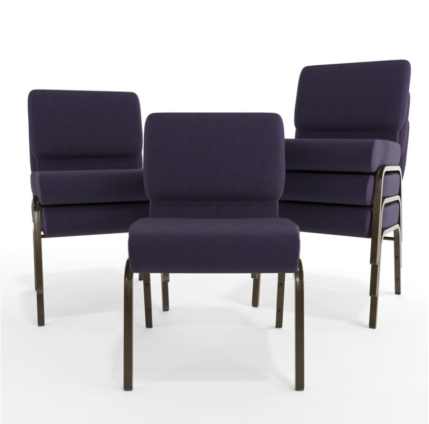 Sold In SETS of 50 Chairs. Church Chairs/Auditorium Seating | Stackable Church Seatings 21 Inch Purple Fabric Worship Cinema Auditorium Sanctuary Church Chairs with Cut-Away Back.