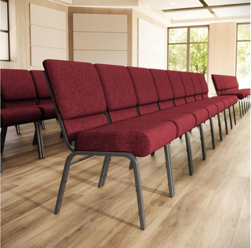 Sold In SETS of 50 Chairs. Church Chairs/Auditorium Seating | Stackable Church Seatings 21 Inch Crimson Fabric Worship Cinema Auditorium Sanctuary Church Chairs with Cut-Away Back.