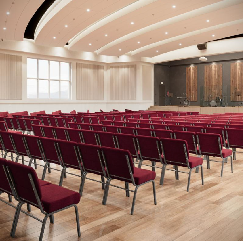 Sold In SETS of 50 Chairs. Church Chairs/Auditorium Seating | Stackable Church Seatings 21 Inch Crimson Fabric Worship Cinema Auditorium Sanctuary Church Chairs with Cut-Away Back.