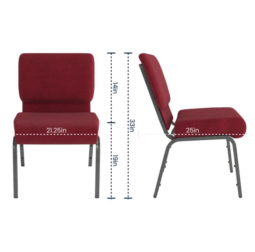 Sold In SETS of 50 Chairs. Church Chairs/Auditorium Seating | Stackable Church Seatings 21 Inch Crimson Fabric Worship Cinema Auditorium Sanctuary Church Chairs with Cut-Away Back.