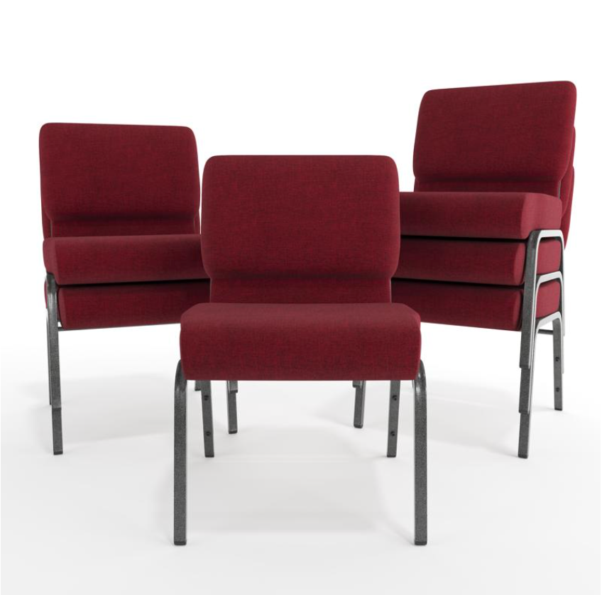 Sold In SETS of 50 Chairs. Church Chairs/Auditorium Seating | Stackable Church Seatings 21 Inch Crimson Fabric Worship Cinema Auditorium Sanctuary Church Chairs with Cut-Away Back.