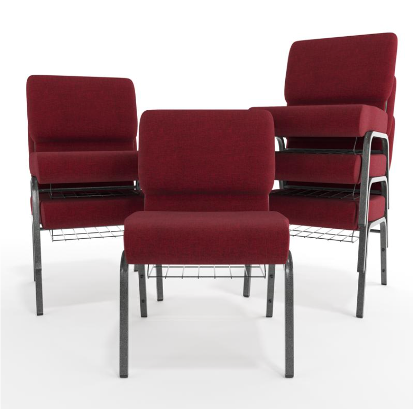 Sold In SETS of 50 Chairs. Church Chairs/Auditorium Seating | Stackable Church Seatings 21 Inch Crimson Fabric Worship Cinema Auditorium Sanctuary Church Chairs with Cut-Away Back With Book Rack