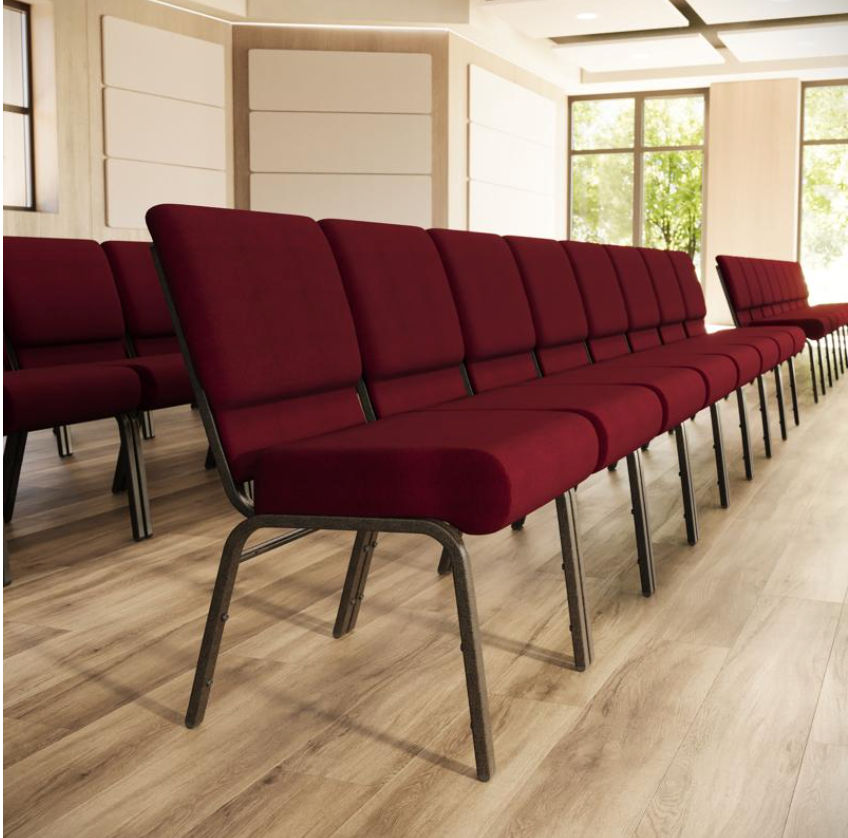 Sold In SETS of 10 Chairs. Church Chairs/Auditorium Seating | Stackable Church Seatings 21 Inch Burgundy Fabric Worship Cinema Auditorium Sanctuary Church Chairs with Cut-Away Back.