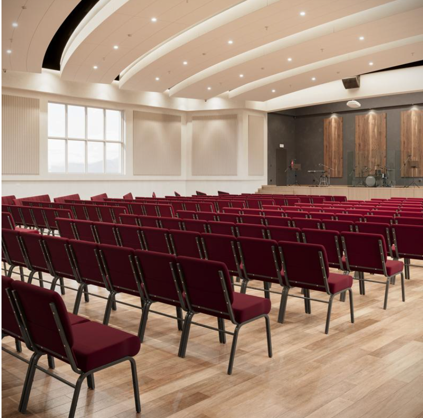 Sold In SETS of 10 Chairs. Church Chairs/Auditorium Seating | Stackable Church Seatings 21 Inch Burgundy Fabric Worship Cinema Auditorium Sanctuary Church Chairs with Cut-Away Back.