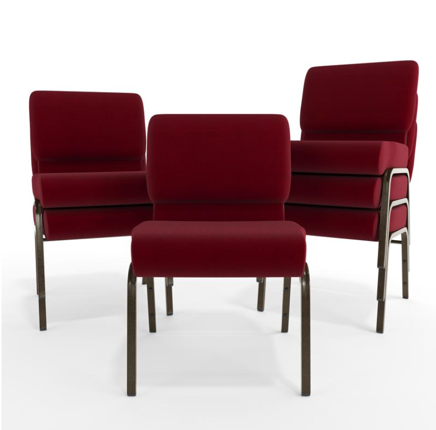 Sold In SETS of 10 Chairs. Church Chairs/Auditorium Seating | Stackable Church Seatings 21 Inch Burgundy Fabric Worship Cinema Auditorium Sanctuary Church Chairs with Cut-Away Back.