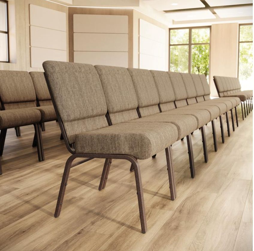 Sold In SETS of 10 Chairs. Church Chairs/Auditorium Seating | Stackable Church Seatings 21 Inch Beige Fabric Worship Cinema Auditorium Sanctuary Church Chairs with Cut-Away Back.