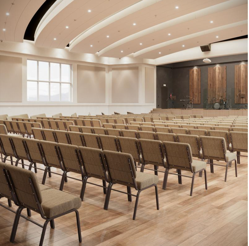 Sold In SETS of 10 Chairs. Church Chairs/Auditorium Seating | Stackable Church Seatings 21 Inch Beige Fabric Worship Cinema Auditorium Sanctuary Church Chairs with Cut-Away Back.