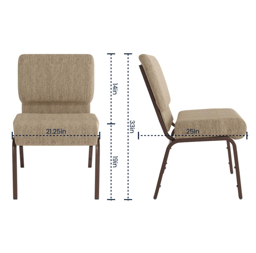 Sold In SETS of 10 Chairs. Church Chairs/Auditorium Seating | Stackable Church Seatings 21 Inch Beige Fabric Worship Cinema Auditorium Sanctuary Church Chairs with Cut-Away Back.