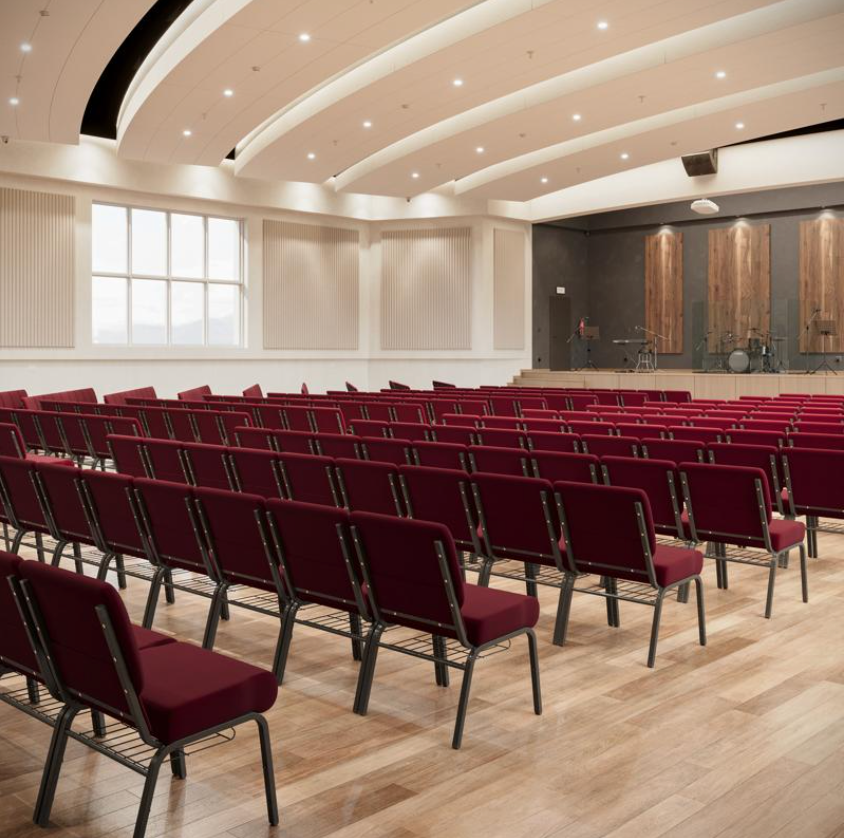 Sold In SETS of 10 Chairs. Church Chairs/Auditorium Seating | Stackable Church Seatings 21 Inch Burgundy Fabric Worship Cinema Auditorium Sanctuary Church Chairs with Cut-Away Back With Book Rack