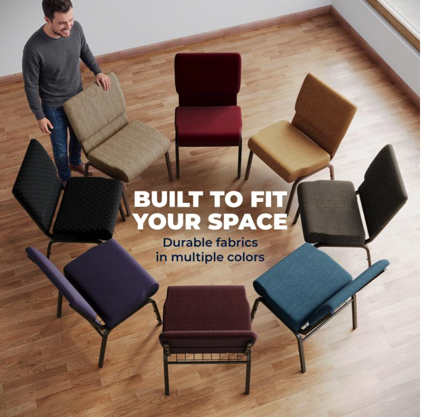 Sold In SETS of 10 Chairs. Church Chairs/Auditorium Seating | Stackable Church Seatings 21 Inch Burgundy Fabric Worship Cinema Auditorium Sanctuary Church Chairs with Cut-Away Back With Book Rack